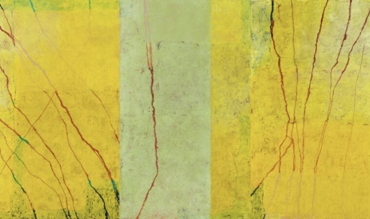Paco Knöller: Opus 1, H 465 A, H 466 B, H 467 C / 2021, oil pastel and lacquer on wood, 168 x 300 x 6 cm, triptych, Wemhöner Collection